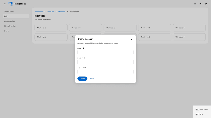 Modal with form screenshot